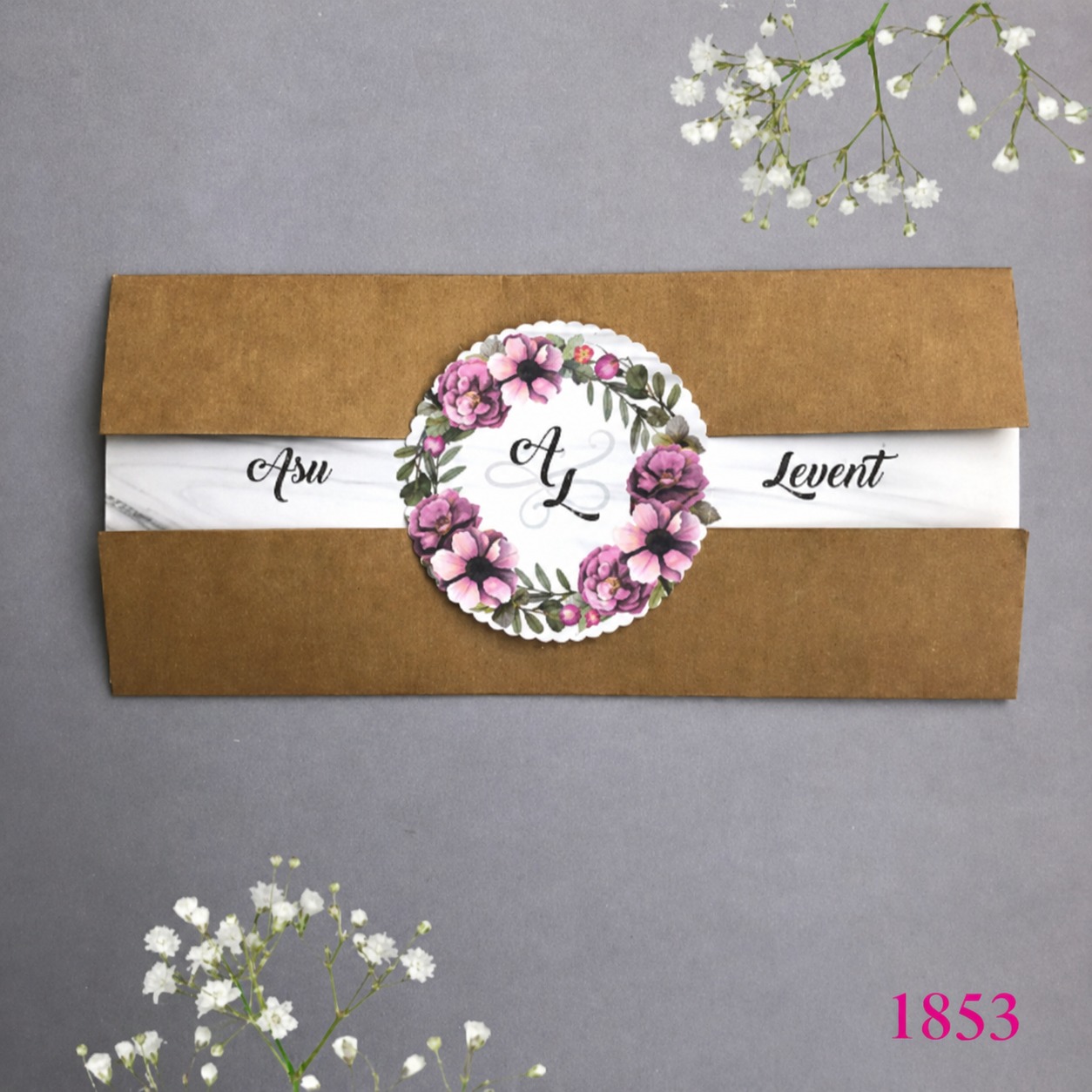 Çiçekli Kraft Davetiye 1853